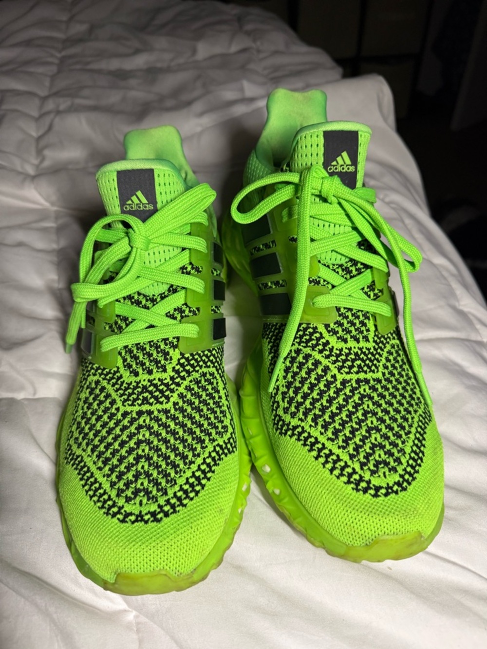 adidas Neon Green and Black Knit Running Sneakers